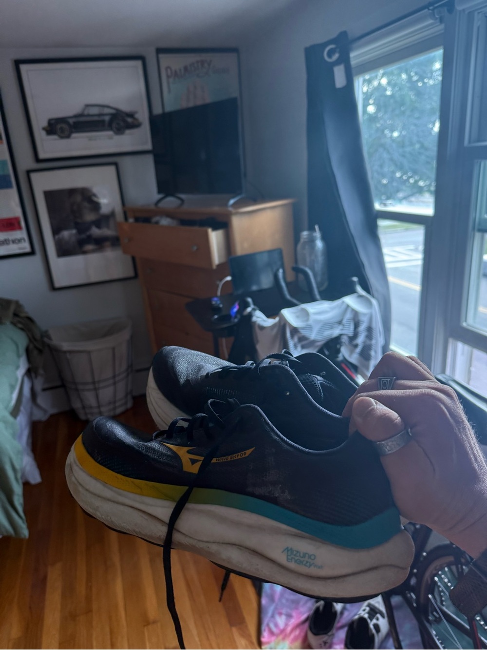 Mizuno Men’s Black Running Shoes with Yellow & Teal Accents